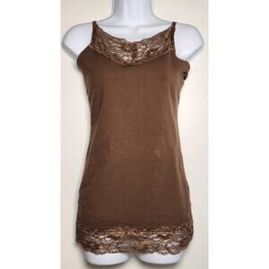 Romy Y2K Coquette Lace Trim Cami Minimalist Fitted Tank M
